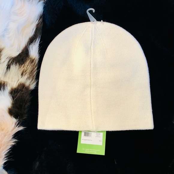 Kate Spade -Winter White Hat Beanie w/ Black Spade - Picture 7 of 13